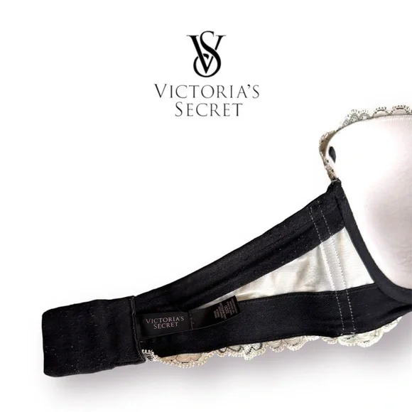 🛍️SALE🛍️Victoria's Secret Dream Angels Padded Strapless Bra (Ivory & Black Lace) - Picture 7 of 8